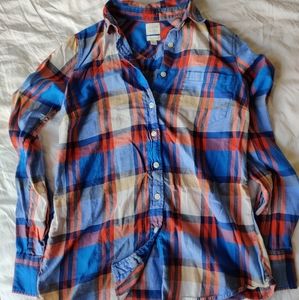 J. Crew Blue and Orange Plaid Button Down XS